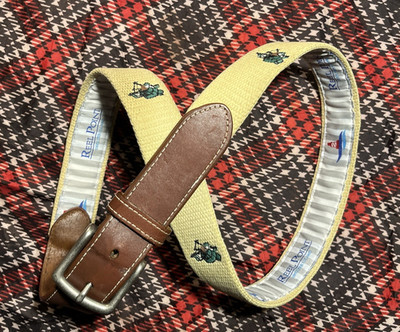 Men's Sz 36 Belt Celtic Scottish Bagpipe Embroidered Canvas Leather Reel Point