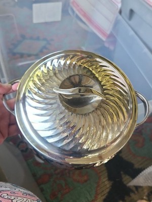 YAMAZAKI 18/8 STAINLESS STEEL 7  SWIRL SILVER COLOR LIDDED POT BOWL JAPAN