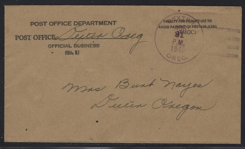1948 Dexter, Oregon Post Office Department Official Business Cover