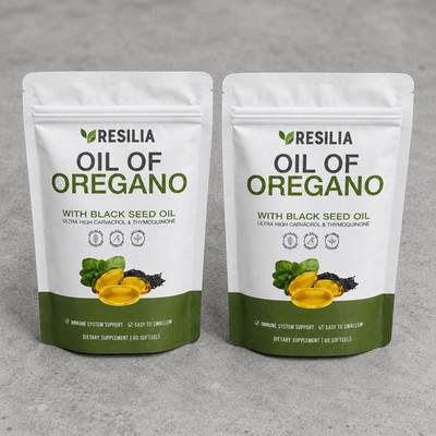Resilia Oil of Oregano Black Seed Oil 6000mg Immune Gut Support 2 Pack 120 Caps