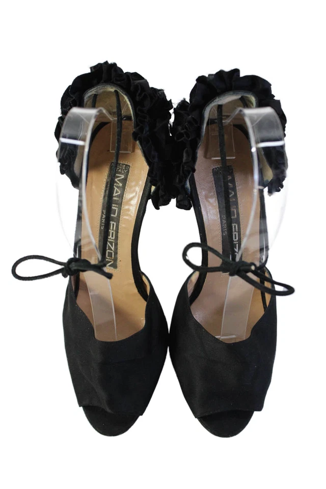 Maud Frizon Womens Solid Ruffle Detail Open Toe Heels Black Size 36 6 - Image 2 of 4