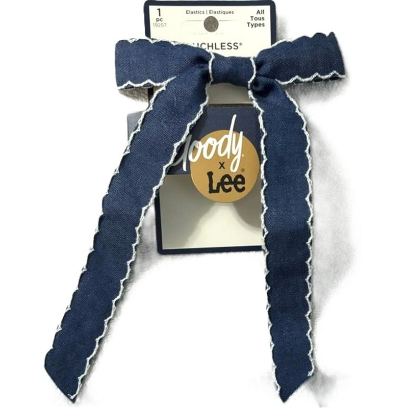 GOODY x LEE Women's BOW PONYTAIL HOLDER Ouchless DENIM BLUE 5" ~ New with Tags