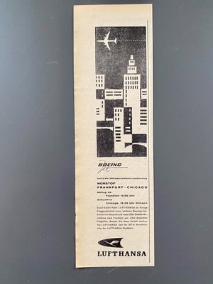 Lufthansa Boeing Intercontinental Frankfurt Chicago 1960 Vintage Werbung Reklame