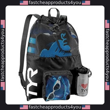 TYR 40L Big Mesh Mummy Backpack for Swim, Gym,  Workout - Black