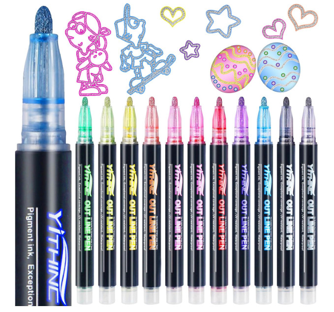 Set Of 12 &ndash; Glitter Metallic Gel Pens For Coloring, Draw