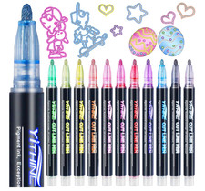 Outline Shimmer Markers Set of 12 Glitter Metallic Gel Pens for Coloring, Draw