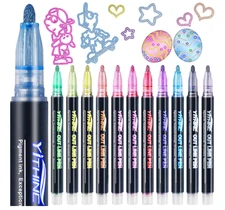Outline Shimmer Markers Set of 12 – Glitter Metallic Gel Pens for Coloring, Draw