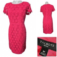 Talbots Petites Pink Floral Medallion Lace Sheath Dress 8P Short Sleeve Crewneck