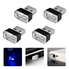 4PCS USB LED Ambient Light, Car Interior Atmosphere Lamp, Plug-in Blue