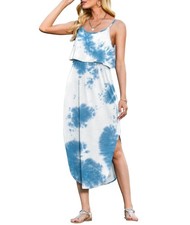 Women's Adjustable Split Summer Dress (Flower Blue, Small)