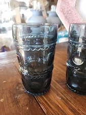 4 Tiara Crown Imperial Smokey Blue pattern 5 1/2" Ice Tea Water  Tumblers