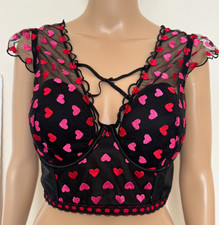 Victoria's Secret Dream Angels Lined Heart Embroidery Cap-Sleeve Corset Top S-DD