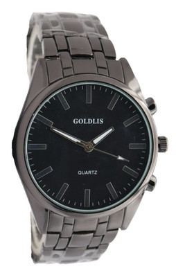 Goldlis Herren Uhr Quarz Analog 44mm Metallarmband Leuchtzeiger Schwarz Neu