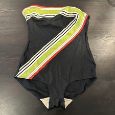 Vintage Gottex Swimsuit Geometric Size 12 FastShip Black Green Red White NoStrap