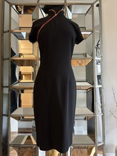 Alexander McQueen Cheongsam Black Sheath Dress Zippered Mandarin Collar 44, US 8