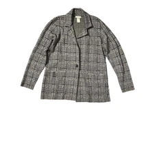 MAX STUDIO Women's Sweater Blazer Jacket Black  Plaid Knit Button Front Size L