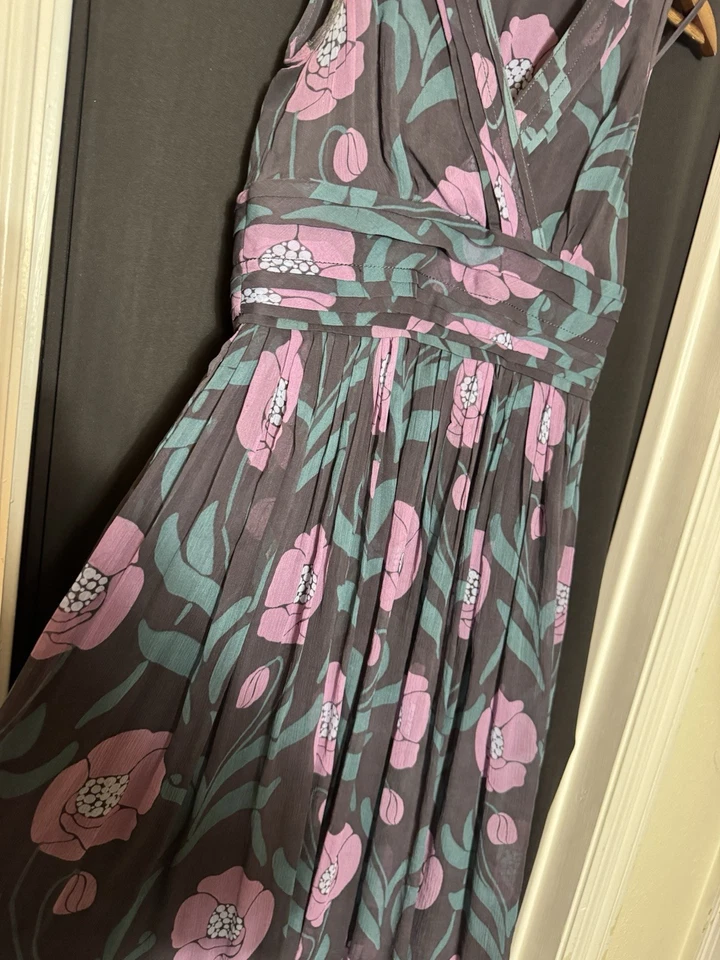 Vestido Banana Republic Hada Seda Gasa 6 Fiesta Cóctel Floral Púrpura En Capas Foto 3 de 4