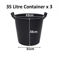 3 x 35 Litre Plant Tree Pot With Handles Heavy Duty 35L Lt Big Large Plastic