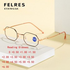 Polygon Anti Blue Light Reading Glasses For Men Women Metal Small Frame Glasses