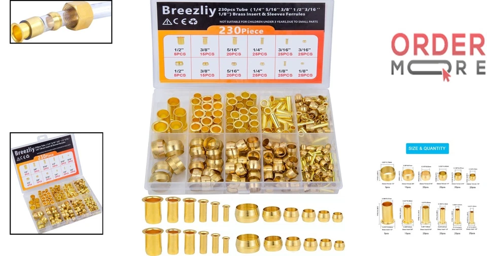 Kit surtido de accesorios de compresión mangas de latón férulas e insertos 230 un. Foto 2 de 4