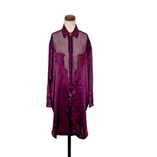 Victoria  s Secret Sleep Shirt Size M/L Plum Gold Label Button Up Satin Nightgown