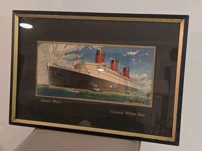 Antique Cunarld Queen Mary Cruise Ship Advertising Print Poster Travel Agency