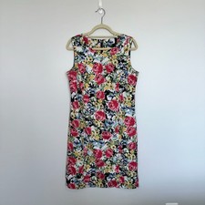 Talbots Womens Floral Shift Dress Size 14 Textured Stretch Sheath Sleeveless