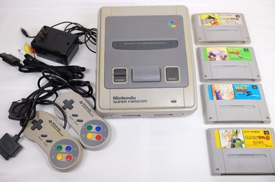 Nintendo Super Famicom SNES Console Bundle 4 Dragon Ball Z Games Cleaned Battery