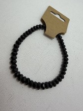 Handmade Black Faceted Bead Stretch Bracelet 7” Glass Crystal Beads 8.8g