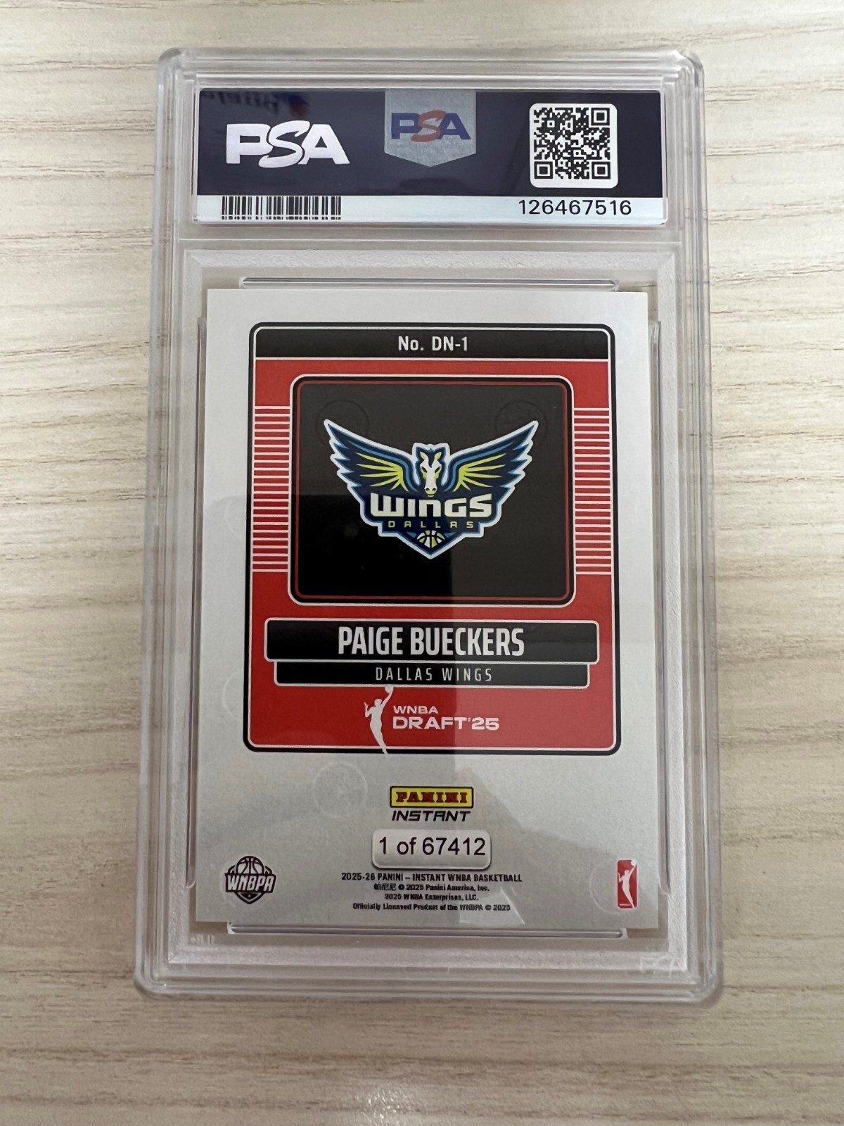 2025 Panini Instant WNBA Draft Night Card #DN1 Paige Bueckers RC Rookie PSA 10 view 2