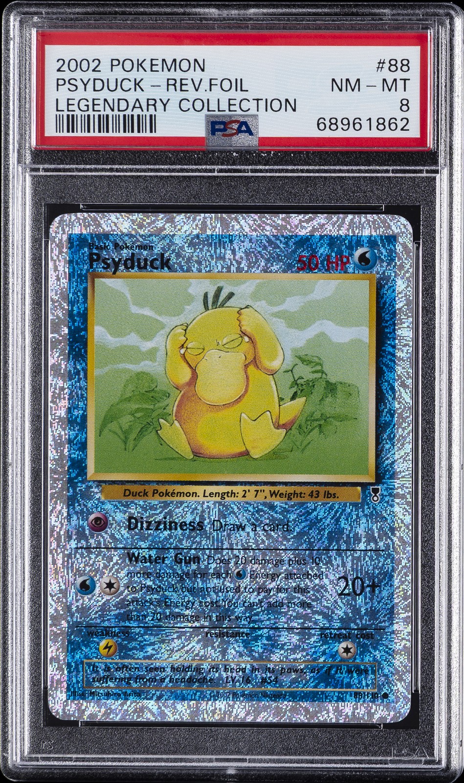 2002 POKEMON LEGENDARY COLLECTION #88 PSYDUCK-REVERSE FOIL PSA 8