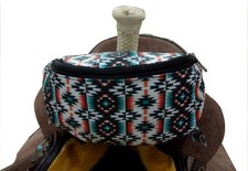 Showman Teal Orange Aztec Print Insulated Nylon Saddle Pouch