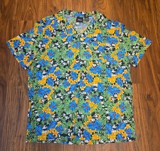 Disney Mickey Mouse Hawaiian Camp Shirt Men's XL Cotton Floral Print Button Up