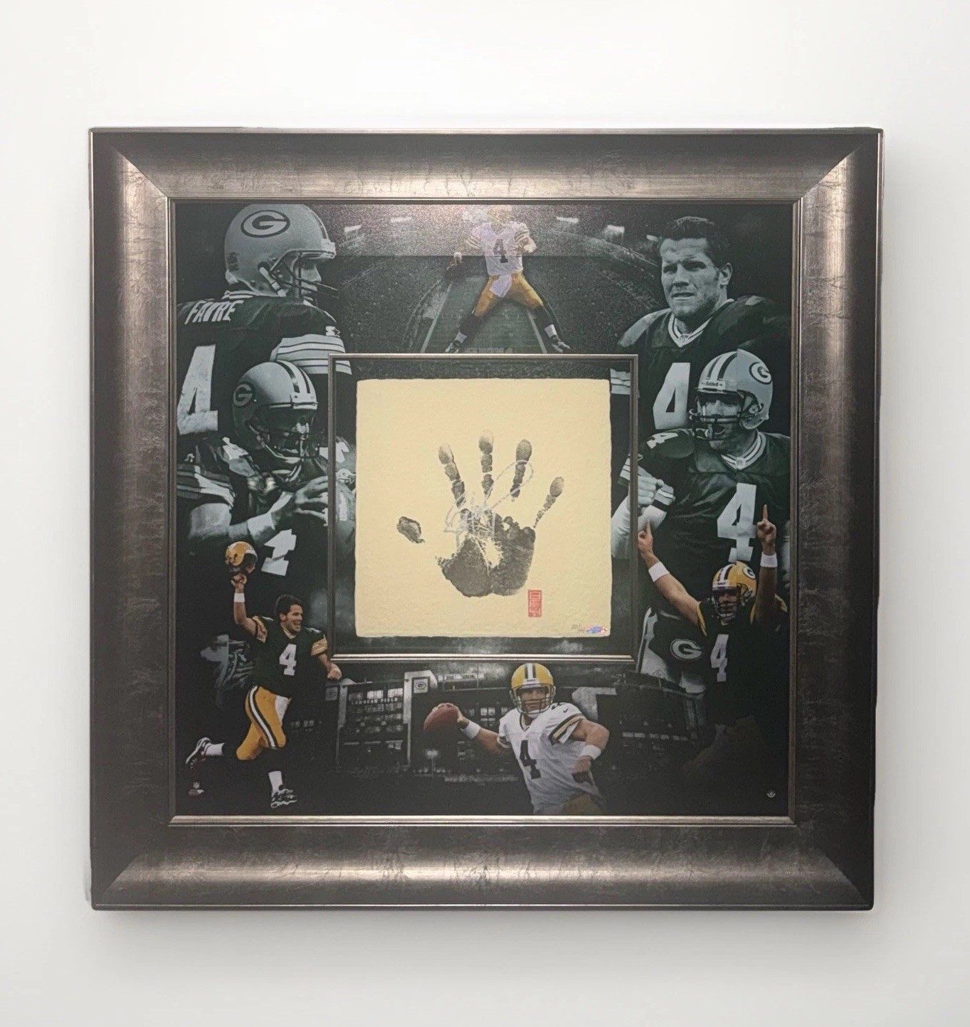 Brett Favre Autographed Signed Green Bay Packers 36X36 Tegata Hand Print Framed Packers UDA 20/44 