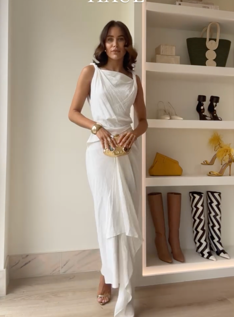 ZARA NEW SS24 ZW COLLECTION DRAPED LINEN BLEND DRESS WHITE
