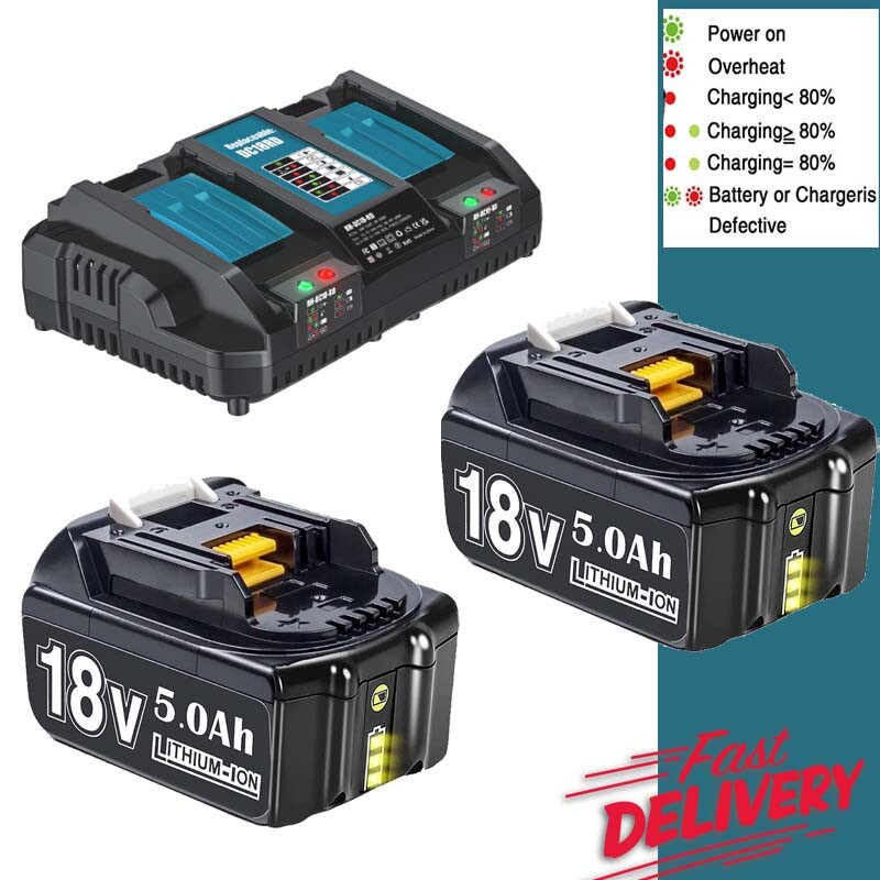 2X 12.0AH Für Original Makita Akku/Ladegerät 18V 6Ah BL1860 BL1850
