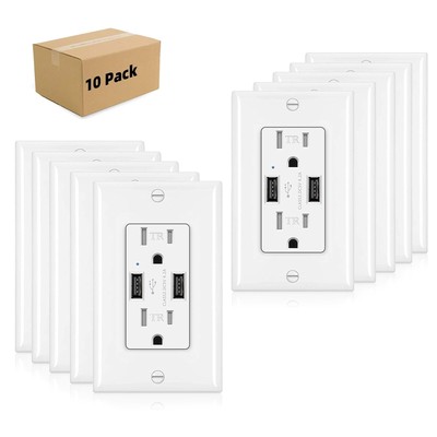 4.2A USB Outlet Wall Charger Duplex Receptacle Tamper Resistant Smart Chip 10PCS