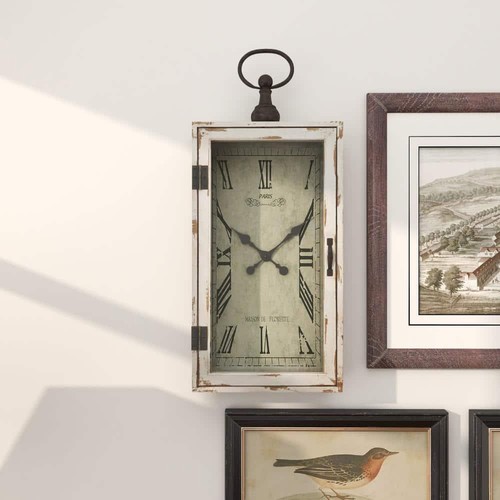Litton Lane Wooden Pocket Watch Style Wall Clock 12"X28" With Hinged Door White - 第 5/11 張圖片