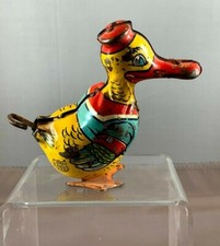Vintage 1930's - 40's Chein Wind-up Walking Sailor Duck Tin Toy, USA