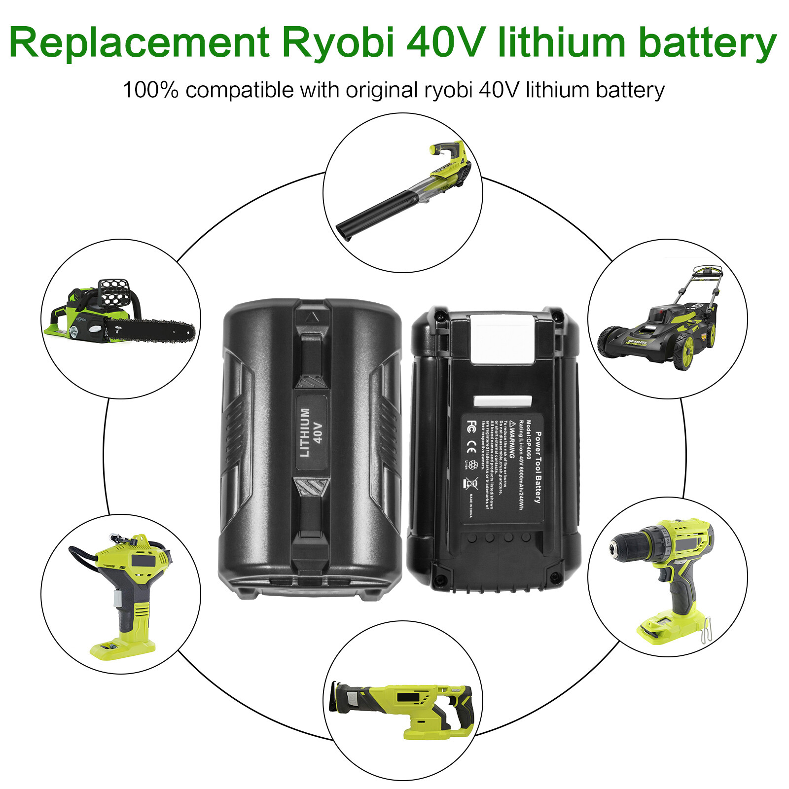 Aazon.co : Ryobi OP4026 40-Volt Lithiu-ion Battery 93.6 wh (2 Pack