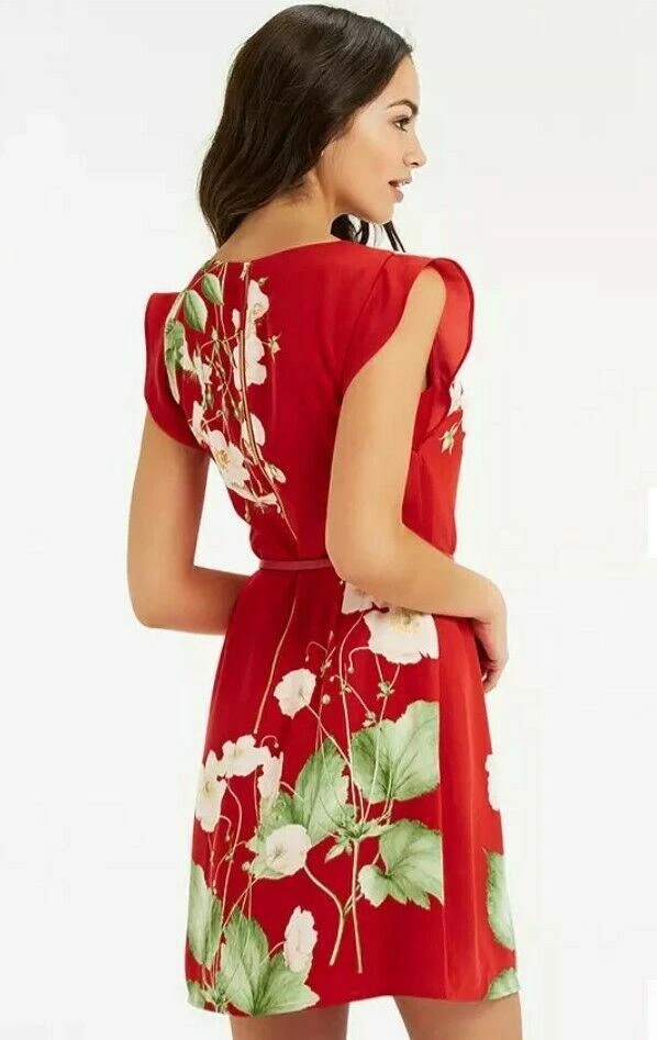 BNWT Oasis Red Floral Chelsea Physic Garden Dress 8 55 No Belt