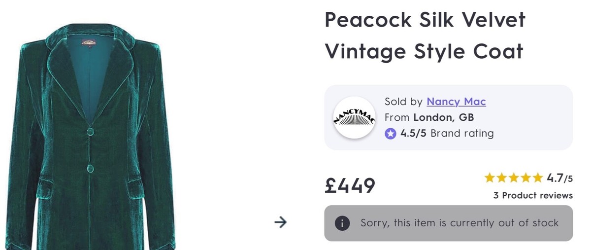 Nancy Mac long silk velvet Vivienne coat peacock/emerald green