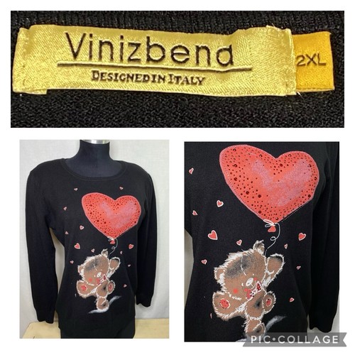 Vinizbena Sweater Black Women Size 2XL Long Sleeve Round Neck Pullover - Picture 2 of 6