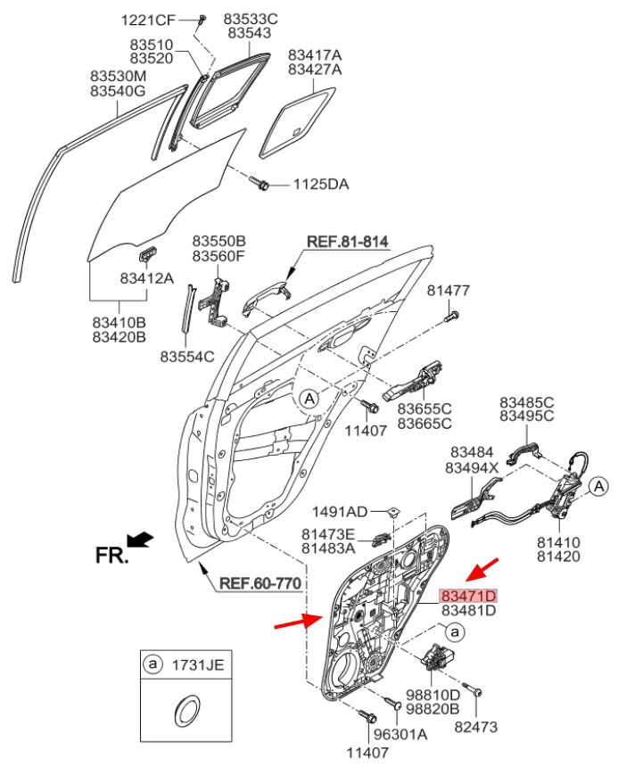 Regulador de ventana eléctrica trasero/izquierdo OEM 83471-D9000 para Kia Sportage 2017~2020 Foto 2 de 4
