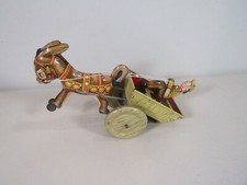 Marx Tin Balky Mule Donkey, Farmer Man and Cart Wind up Toy