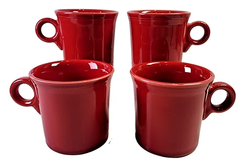 Set Of 4 Homer Laughlin Fiesta Ware Mugs Red O-Ring Handle Coffee Mug