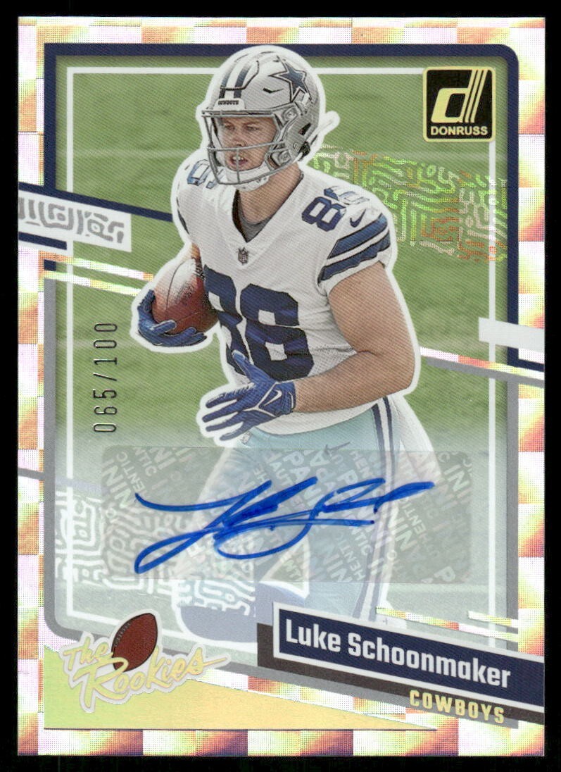 K374 LUKE SCHOONMAKER RC AUTO 2023 DONRUSS THE ROOKIES /100 DALLAS COWBOYS #18