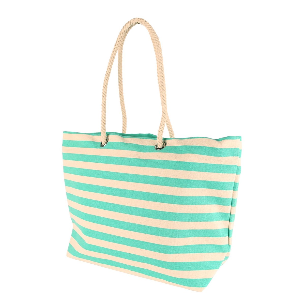 Large Striped Canvas Tote Beach Bag Shoulder Bag 55cm x 36cm Seafoam
