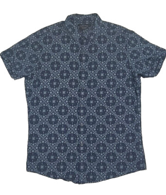 Marc Anthony Men's Medium Navy Blue White Button Up Slim Fit Front Pocket shirt