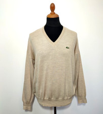 Lacoste 100 Wool Sweater Men's Beige Sz. 7 XXL Jumper Pullover 2XL Authentic